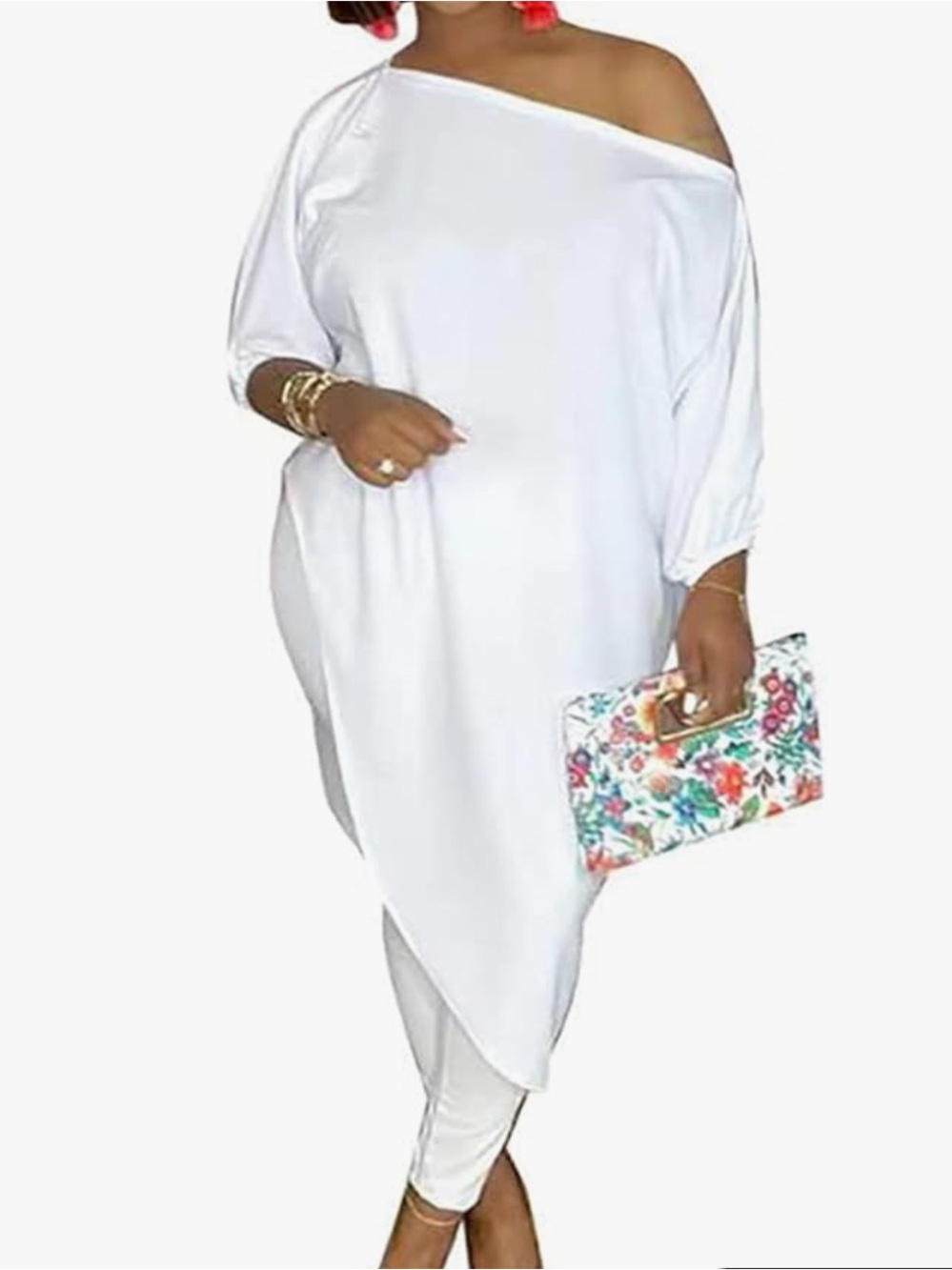 Women's 2 Piece Oversized XL Set Asymmetric White Set (Top&Pants)
